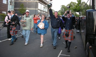 The trophies being carried off Glasgow Green!